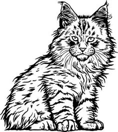 a black and white drawing of a cat sitting on the ground with its eyes closed