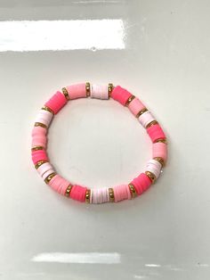 This bracelet is made out of stretchy string and clay beads. It's so adorable for any occasion! All orders will recieve 2 stickers and a ring for free. Blossom Bracelet, Clay Beads, Cherry Blossom, Making Out, Blossom, Beaded Bracelets, Beads, Pink