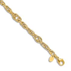 Dynamic high-polish woven links intertwine along the length of this elegant women's bracelet. Fashioned in 14K yellow gold, the 7.5-inch chain secures in place with a lobster clasp. Gold Link Bracelet, Jared The Galleria Of Jewelry, Gold Link Chain, Link Chain Bracelet, Gold Link, Gold Polish, Selling Jewelry, Manufacturing Process, Bracelet Gift