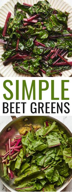 spinach and beet greens in a bowl with text overlay that reads simple beet greens