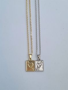 PLEASE NOTE:  - Price is for one necklace (£7.50).  - 2 Piece G/S Set: includes one gold and one silver necklace (£13.50) Matching earrings found on my page :) https://www.etsy.com/uk/listing/1210353417/ace-of-hearts-earrings-anime-drop Ace of hearts necklace, Poker necklace, LQBTQ necklace, matching necklace. These mini dainty necklaces are simple yet beautiful. A perfect treat yourself gift or a gift for a loved one! Necklace chain is approx. 40 cm (15.7 inches) with 5cm extending chain.  Gold Ace Necklace, Relationship Necklaces, October Jewelry, Matching Necklaces For Couples, Pride Necklace, Dainty Jewellery, Dainty Necklaces, Ace Of Hearts, Bff Necklaces