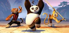 an animated panda and other animals are dancing