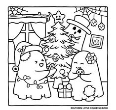 Coloring Books Christmas, Christmas Cozy Coloring Pages, Cozy Coloring Pages Christmas, Spooky Cutie Coco Wyo Pages, Cozy Colouring Pages, Spooky Christmas Coloring Pages, Southern Lotus Coloring Book, Coco Wyo Coloring Pages Spooky Cutie, Cute Spooky Coloring Pages