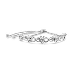 Express your affection to her with this dazzling bolo bracelet. Elegant and timeless, this gorgeous .925 sterling silver bracelet features open heart shaped links with infinity loops woven around each heart. Each link has petite diamonds lining one curve of the infinity loop with a single diamond in the center of the loop in a miracle-plate setting. The unique miracle-plate setting centers each genuine diamond in a mirror-finish, high-polish frame, giving the illusion of a much larger stone. The Infinity Hearts, Plate Setting, Bracelet Elegant, Bolo Bracelet, Wrist Bracelet, Infinity Heart, Jewelry Essentials, Stylish Watches, Open Heart