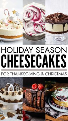 Stunning holiday season cheesecakes you can make ahead for Thanksgiving and Christmas desserts including white chocolate, dark chocolate, eggnog, gingerbread and Black Forest cheesecake recipes. Cheesecakes For Christmas, Christmas Dessert Ideas Cheesecake, Thanksgiving Cheesecakes, Easy Christmas Cheesecake, Thanksgiving Desserts Cheesecake, Christmas Cheesecakes, Light Christmas Dessert, Traditional Christmas Pudding Recipe