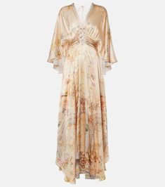 Luxury Silk Chiffon Wedding Dress, Silk Maxi Dress With Floral Print, Silk V-neck Maxi Dress For Evening, Floral Print Silk Chiffon Floor-length Maxi Dress, Floor-length Floral Print Silk Chiffon Maxi Dress, Floor-length Silk Chiffon Maxi Dress With Floral Print, Floral Print Silk Maxi Dress, Floor-length Floral Silk Maxi Dress, Flowy Silk Maxi Dress For Evening