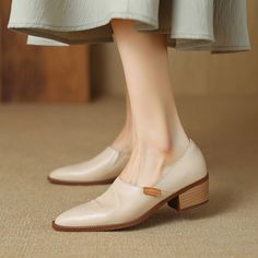 CHIKO Pinterry Pointy Toe Block Heels Pumps Shoes feature leather upper, leather lining, rubber sole. Heel height is approx. 1.5" (4 cm) Block Heel Loafers, Kitten Heel Pumps, Shoes Heels Pumps, Heeled Loafers, Leather Items, Pump Shoes, Pumps Heels, Block Heels, Kitten Heels