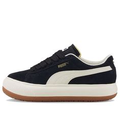 Puma Suede Mayu Up Black/White Sneakers/Shoes Suede Puma Sneakers For Sports, Black Suede Lace-up Sneakers, Puma Classic Suede, Black Puma Suede, Low-top Suede Sneakers With Puma Logo, Black White Sneakers, White Shoes Sneakers, Black And White Sneakers, Puma Suede