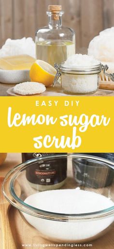 Lemon Sugar Scrub Diy, Sugar Scrub Homemade Recipe, Diy Sugar Scrub, Lemon Scrub, Diy Sugar Scrub Recipe, Sugar Scrub Cubes, Lemon Sugar Scrub, Scrub Diy, Sugar Scrub Homemade