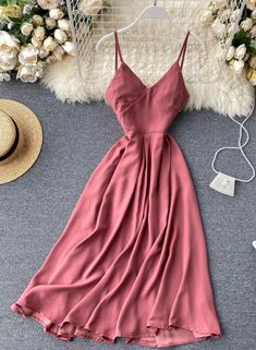 Stylish v neck backless dress summer dress 045 Fabric: blended Color: burgundy, pink, red, green,yellow,black Size(cm): S, M, L S length 110 bust 86 waist 64 M length 110 bust 90 waist 68 L length 110 bust 94 waist 72 V Neck Backless Dress, Backless Dress Summer, Preppy Dresses, Cute Dress Outfits, Self Design, Dress Summer, Dress Backs, Yellow Black, Pink Red