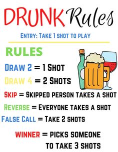 a poster with rules for drinking alcohol