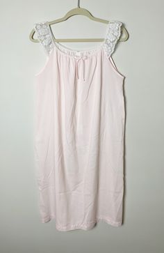 Description: Vintage 60s pink with white lace trim shoulder straps nightgown dress. Condition:  Very good. (Please see all pics).  Measurements: Approx. Length: 39" HPS, Chest (Flat across the underarm): 20 1/2"  ALL SALES FINAL - Please check and compare measurements to something you own before purchasing. Most of my products are vintage/used, so please check pictures and feel free to ask questions. Thank you. Spring Sleepwear With Lace Trim, Spring Sleepwear With Lace Trim For Sleepover, Summer Camisole Nightgown With Lace Trim, Spring Lace Trim Nightgown For Sleepover, Feminine Lace Trim Dress For Pajama Party, Spring Nightgown With Lace Trim For Bedtime, Spring Nightgown With Lace Trim For Sleepover, Spring Sleepover Nightgown With Lace Trim, Spring Lace Trim Nightgown For Pajama Party