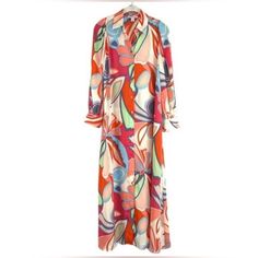 Mixed Floral Long Sleeve Robe Dress - Alexis For Target Size Small Maxi Dress Style With Belt And Pockets Long Sleeve, Front Button Neckline:Collared Total Dress Length: 53 Inches Garment Sleeve Style: Puff Sleeve Care And Cleaning: Machine Wash & Tumble Dry Description A Vibrant Yet Timeless Print Influenced By Designer Alexis Barbara Isaias' World Travels Makes Up The Gorgeous Style Of The Mixed Floral Long-Sleeve Robe Dress From Alexis For Target. Silky Smooth Material Gives This Long-Sleeve Pink Printed A-line Maxi Dress, Pink Floral Print Shirt Dress For Summer, Spring Pink Maxi Dress With Vibrant Print, Spring Pink Shirt Dress For Vacation, Chic Multicolor V-neck Shirt Dress, Pink A-line Maxi Dress For Daywear, Pink V-neck Maxi Dress With Vibrant Print, Pink Shirt Dress For Spring Vacation, Spring Beach A-line Shirt Dress