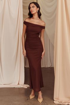 Midi Dress Brown, Brown Bridesmaid Dresses, Copper Dress, Brown Midi Dress, Mesh Midi Dress, Fall Wedding Guest Dress, Off Shoulder Fashion, Head Over Heels, It Girl