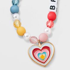 The Girls' 2pk Heart Charms BFF Necklace Set from Cat & Jack™ includes two charming necklaces with heart-shaped pendants, perfect for sharing with your best friend. With an overall length of 16 inches and a lobster claw clasp closure, these necklaces are easy to wear and secure. Made with quality zinc alloy, polyester and acrylic, these necklaces are not only stylish but also durable. Get these adorable "BFF" beads and show off your friendship in style. Cat & Jack™: Kids’ clothing with an imagin Multicolor Jewelry For Best Friend Valentine's Gift, Multicolor Jewelry For Best Friend On Valentine's Day, Cute Multicolor Heart Charm Jewelry, Cute Multicolor Jewelry With Heart Charm, Adjustable Cute Charm Necklaces For Friendship, Cute Adjustable Charm Necklace For Friendship, Cute Adjustable Charm Necklaces For Friendship, Adjustable Multicolor Charm Necklace For Friendship, Trendy Heart Beaded Jewelry For Birthday