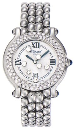 278291-2005 CHOPARD HAPPY SPORT WOMEN'S WATCH Usually ships within 3 months | Click to View In Stock Watches on Sale Store Display Model (What's This?) - Free Overnight Shipping - With Manufacturer Serial Numbers - Swiss Made - White Dial - 7 Floating Diamonds Inside Dial - Diamonds Set on Bezel - Five Sapphire Cabochons - Date Feature at 6 o'Clock - Battery Operated Quartz Movement - 3 Year Warranty - Guaranteed Authentic - Certificate of Authenticity - Scratch Resistant Sapphire Crystal - Polished Steel Case & Bracelet - 30 Meters / 100 Feet Water-Resistant - 32mm = 1 1/8" Case, 6" Adjustable Bracelet - Manufacturer Box & Manual - Deployment Buckle - Free Bracelet Sizing - Free Lifetime Battery Replacement     Also Known As Model # 2782912005 / 27/8291-23 / 27.8291.23 / 278291 / 27829123 Chopard Watch, Rolex Women, Authentic Watches, Free Bracelet, White Quartz, Silver Pieces, Ladies Watch, White Dial, Watch Sale