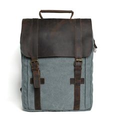 This backpack is very simple, yet fashionable and durable; it is made of selected thick genuine cow leather, quality canvas material, anti-rust hardware and nylon fabric. This bag is perfect as your everyday bag, school bag and it can fit a 14'' Laptop, an IPAD, A4 files, books, magazines, as well as many accessories. #handmadeleather #leatherbag #backpack #travelbag #bag #travel #waxedcanvasbag #men #women Leather Backpack With Leather Trim For Everyday, Canvas Backpack For Everyday, Everyday Leather Trim Standard Backpack, Rectangular Waxed Leather Backpack, Everyday Carry Standard Backpack With Leather Trim, Waxed Canvas Backpack With Leather Handles, Waxed Canvas Satchel Backpack With Adjustable Strap, Everyday Leather Patch Standard Backpack, Everyday Backpack With Leather Patch