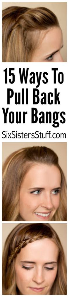 15 Ways To Pull Back Your Bangs on SixSistersStuff.com Bangs Pulled Back, Pull Back Bangs, How To Style Bangs, Looks Style, Hair Skin