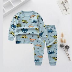 2-piece Cartoon Pattern Pajamas Sets for Children Boy - PrettyKid Light Blue Cotton Long Sleeve Sets, Light Blue Long Sleeve Cotton Sleepwear, Blue Cartoon Print Long Sleeve Sets, Blue Long Sleeve Cartoon Print Sets, Blue Long Sleeve Sets With Cartoon Print, Light Blue Cotton Pajama Party Set, Blue Long Sleeve Sleep Sets, Blue Cotton Bedtime Sets, Long Sleeve Cartoon Print Pajama Sets