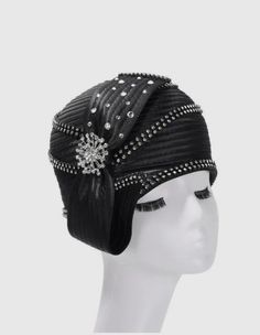 Round Ribbon Hat w/ rhinestones Brooch. black. Rhinestone Brooches, Ribbon, Hats, Black