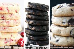 three different views of cookies and cranberries