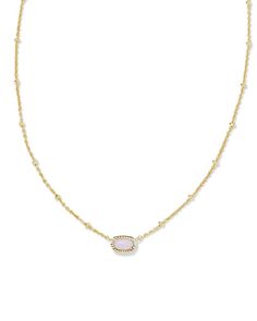 Mini Elisa Gold Satellite Short Pendant Necklace in Pink Opalite Crystal | Kendra Scott Fake Kendra Scott Necklace, Kendra Scott Preppy Necklace, Mini Kendra Scott Necklace, Kendra Scott Pink Necklace, Girl Stuff To Buy, Pretty Gold Jewelry, Teenage Jewelry, Gold Kendra Scott Necklace, Preppy Necklace