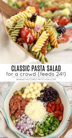 pasta salad with tomatoes, olives and other vegetables