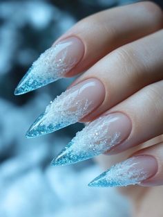 Winter Acrylic Nails: Festive Designs and Trends for 2024 Wedding Nails Winter, Acrylic Nails Winter Designs, Pink And Blue Winter Nails, Elegant Xmas Nails, Nails 2025 Winter, Iridescent Christmas Nails, Anti Christmas Nails, Snow Design Nails, Nail 2024 Winter