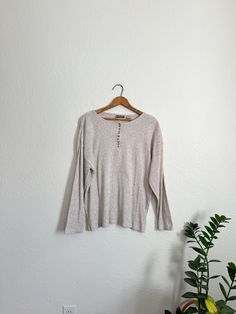 Vtg 90s north crest micro Henley long sleeve  Size L/XL Ptp-48"-60" These are SO perfect for layering with flannels! Super soft and stretchy, with the cutest little tiny buttons down the front Casual Ribbed Long Sleeve Tops, Casual Long Sleeve Ribbed Tops, Everyday Ribbed Cream Tops, Everyday Cream Ribbed Top, Ribbed Beige Tops For Fall, Fall Ribbed Beige Tops, Beige Ribbed Tops For Fall, Fall Beige Ribbed Tops, Vintage Crew Neck Tops For Layering