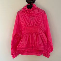 Never Been Worn, Fun Lightweight Jacket That Can Be Folded And Carried Around The Waist ! Pink Nylon Spring Track Jacket, Pink Nylon Track Jacket For Spring, Pink Nylon Track Jacket For Winter, Winter Pink Nylon Track Jacket, Sporty Fitted Windbreaker For Spring, Spring Nylon Long Sleeve Outerwear, Spring Athleisure Long Sleeve Windbreaker, Spring Long Sleeve Athleisure Windbreaker, Spring Stretch Windbreaker With Long Sleeves