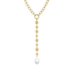 <p>Pearl Lariat Mixed Chain Necklace</p> <ul> <li>Yellow Gold Plated</li> <li>Pearls: 0.50 Wide X 0.80 Long</li> <li>Lariat Drop: 6.50 Length</li> <li>16-18 Adjustable Length</li> </ul> Luxury Single Strand Lariat Beaded Necklace, Luxury Lariat Necklace With Pearl Charm For Formal Occasions, Luxury Lariat Beaded Necklace With Faceted Beads, Luxury Lariat Single Strand Beaded Necklace, Luxury Silver Lariat Necklace With Pearl Chain, Cheap Beaded Lariat Chain Jewelry, Luxury Gold Plated Pearl Necklace With Adjustable Chain, Luxury Elegant Long Necklace With Adjustable Chain, Luxury Long Drop Elegant Chain Necklace