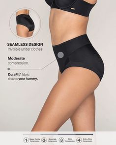 A classic firm compression panty. It's high waisted and especially designed for high coverage and maximum comfort. It's made of our trademark DuraFit® fabric; so soft, it'll feel like a second skin. It's double-layered to sculpt the tummy and back. Special cuts and seams on the back also give your butt a round and lifted effect. It also has seamless leg bands, making it invisible under your clothes. Shaper Panty, Compression Garment, Leg Bands, Legging Sport, Yoga Gym, Short Leggings, T Shirt Bra, Sport Running, High Cut