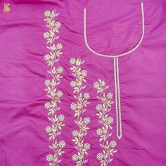 Fabric: Pure Silk Craft : Hand Embroidery Price mentioned is for 3 meters kurta fabric and dupatta 2.5 meters in chinon. Note- There may be slight color variations due to photographic reasons. This is a hand-woven product and any irregularities in the weaving or pattern should not be taken as a defect. These irregularities make every handloom piece unique. Traditional Churidar With Floral Embroidery In Dola Silk, Floral Embroidered Dola Silk Churidar For Designer Wear, Diwali Dola Silk Kurta With Floral Embroidery, Pink Embroidered Chanderi Unstitched Suit, Festive Dola Silk Kurta With Floral Embroidery, Pink Embroidered Dola Silk Churidar, Navratri Dola Silk Churidar With Resham Embroidery, Anarkali Churidar With Floral Embroidery And Traditional Drape, Bollywood Silk Churidar With Floral Embroidery