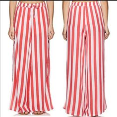 Onia Cloe Wide Pants Beach Stripe Size Large Chic Bottoms For Day Out During Resort Season, Beachwear Wide-leg Bottoms For Day Out, Casual Wide Leg Pants For Beach, Spring Wide Leg Beachwear Pants, Full Length Pants For Beach Vacation, Full Length Summer Beach Pants, Summer Beach Bottoms Full Length, Full-length Bottoms For Summer Beach, Summer Long Pants For Beach Season