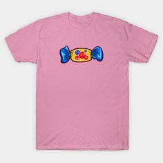 a pink t - shirt with an image of a gummy bear candy bar on it