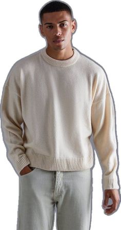 Trendy Cream Sweater With Ribbed Cuffs, Casual Snug Sweater For Layering, Snug Casual Sweater For Fall, Casual Sweater For Layering, Casual Snug Winter Tops, Streetwear Knit Sweater With Ribbed Cuffs, Trendy Cream Sweater For Streetwear, Casual Knitted Tops For Streetwear, Snug Fit Casual Sweater In Solid Color