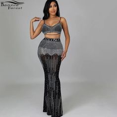 crop skirt set Crop Top And Maxi Skirt, White Party Outfit, Glam Party, Mesh Bodycon Dress, Sequin Bodycon Dress, White Dress Party, Black Short Dress, Ruched Bodycon Dress