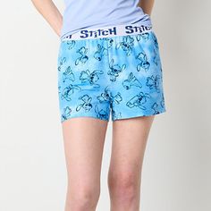 Sleep soundly knowing you are in the comfort of this pair of junior's and women's graphic pajama shorts from Disney featuring the lovable alien, Stitch. They are made from soft stretch-jersey with an embroidered elastic waistband for easy on-and-off.# Pieces In Set: 1 PairFeatures: Comfort WaistbandCharacter: StitchClosure Type: Full ElasticApparel Length: 18.75 InchesFiber Content: 95% Polyester, 5% SpandexFabric Description: JerseyInseam: 3 In Care: Machine Wash, Tumble DryCountry of Origin: I Womens Pajama Shorts, Pajama Shorts, Pajamas Women, Back To School, Pajamas, Color Blue, The Originals, Disney, Blue