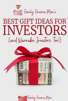 a piggy bank with money wrapped in red ribbon and the words, best gift ideas for