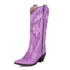 Material: Vegan Leather Color: Blue, Black, White, Purple, Fuchsia Season: 4 Seasons Heel Height: 2.36 inches (60 mm) Platform: No platform Toe Style: Square Toe Heel Style: Block Heel Style: Cowgirl Boots / Western Boots Closure Type: Slip-On HandcraftedUS sizing. Fits true to size.Please note that measurements may vary by size. Purple Pointed Toe Boots With Reinforced Heel, Purple Round Toe Boots For Spring, Summer Purple Round Toe Boots, Fitted Western Purple Boots, Fitted Purple Western Boots, Purple Leather Spring Boots, Spring Purple Leather Boots, Purple High Heel Boots For Spring, Cowboy Boots Aesthetic