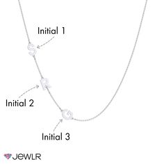 Fun and fashionable, personalize this multi-letter necklace with up to six meaningful initials. This necklace features 1 to 6 custom letters and a choice of chain styles and lengths for the perfect fit. Design yours in sterling silver or white, yellow, or rose gold. White Gold Initial Necklace For Anniversary, White Sterling Silver Initial Pendant Necklace, Classic Sterling Silver Initial Necklace, Sterling Silver White Initial Pendant Necklace, Personalized White Gold Initial Necklace For Anniversary, Classic Sterling Silver Initial Necklace With Adjustable Chain, Classic White Initials Necklace, Minimalist White Jewelry With Monogram, White Gold Initials Necklace For Mother's Day