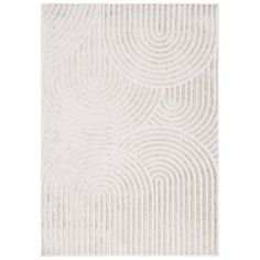 a white rug with wavy lines on the bottom and an oval design in the middle