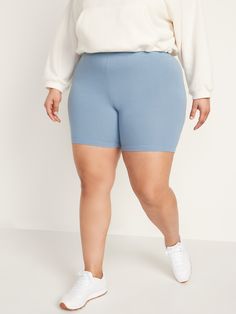 The biker shorts you love just got better! Now with a heavier-knit fabric and a thicker, more supportive waistband.  Elasticized high-rise waistband.  Soft-washed, medium-weight cotton jersey, with comfortable stretch.  Easy pull-on style.  @modelsiz Casual Spring Leggings With Built-in Shorts, Casual Stretch Biker Shorts With 5-inch Inseam, Casual Stretch Biker Shorts With Short Inseam, Casual Activewear With Elastic Waistband And Short Inseam, Casual Bottoms With Ribbed Waistband, Short Leg, Basic Bottoms With Ribbed Waistband, Short Length, Mid-thigh Biker Shorts With Elastic Waistband For Loungewear, Basic Bottoms With Ribbed Waistband And Short Length, Casual Stretch Biker Shorts With Wide Waistband