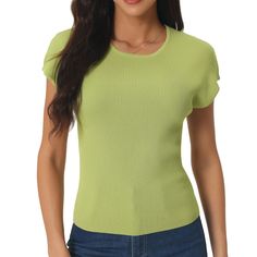 Perfect for both day and evening occasions, these casual blouses add a touch of elegance and style to any wardrobe. Beautiful and trendy Looking. You can wear this knit tops to pair it with jeans, skinny pants, or shorts. This casual top is soft, comfortable, and adds a classic touch to any outfit. Take this knit tops from work to a night out with ease. Elegant Ribbed Crew Neck Knit Top, Elegant Stretch Knit Top With Crew Neck, Elegant Fine Knit Tops, Chic Stretch Knit Top In Solid Color, Spring Stretch Solid Color Knit Top, Fine Knit Stretch Top, Elegant Stretch Tops With Textured Knit, Elegant Textured Knit Stretch Tops, Stretch Fine Knit Top