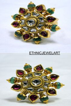 Vintage antique 22 K gold natural Diamond, Ruby, and Emerald gemstone set Ring. Fully handmade one-of-type collection piece in very good condition. USA ring size-7 ( we can adjust size), Diameter of top-3 cm, weighs-13.130 grams, //kundan diamond Polki ring// Gold diamond cocktail ring// kundan meena ring Jewelry// Mughal ring jewelry#DIamondpolkiring#Goldcocktailring# #victorianjewelry #victorianring #georgianjewelry #georgianjewellery #mughaljewellery #mughalring #indianjewellery Antique Gold Multi-stone Emerald Ring, Antique Gold Emerald Ring With Multi-stone, Traditional Yellow Gold Round Emerald Ring, Traditional Yellow Gold Emerald Ring Gift, Traditional Ruby Ring With Stone Setting For Formal Occasions, Traditional Ruby Ring With Stone Setting For Formal Events, Traditional Gold Emerald Anniversary Ring, Traditional Yellow Gold Emerald Ring, Traditional Ruby Rings For Ceremonial Occasions