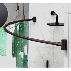 the shower head and hand shower arm are shown in this bathroom setting with marbled walls