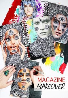 the cover of magazine makeover with many different faces and body art designs on it