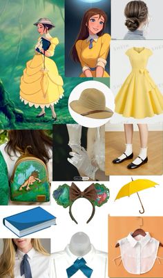 the beauty and the beast character collage is featured in this image, including an umbrella,