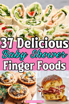 baby shower finger foods with text overlay that reads 31 delicious baby shower finger foods