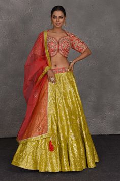 Buy yellow and red hand embroidered Banarasi lehenga online in USA with dupatta. Flaunt your Indian style on festive occasions in stunning designer lehengas, Anarkali suit, sharara suits, designer gowns, designer sarees, embroidered sarees from Pure Elegance India fashion store in USA. -full view Suit Sharara, Lehenga With Dupatta, Sharara Suits, Embroidered Sarees, Designer Lehengas, Lehenga Online, Fashion Journals, Traditional Fabric, Anarkali Suit